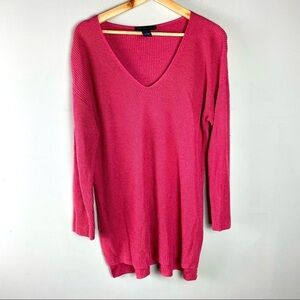 Joan‎ Vass: Longline V-Neck Tight Knit Modal Blend Pullover Cozy Sweater Medium